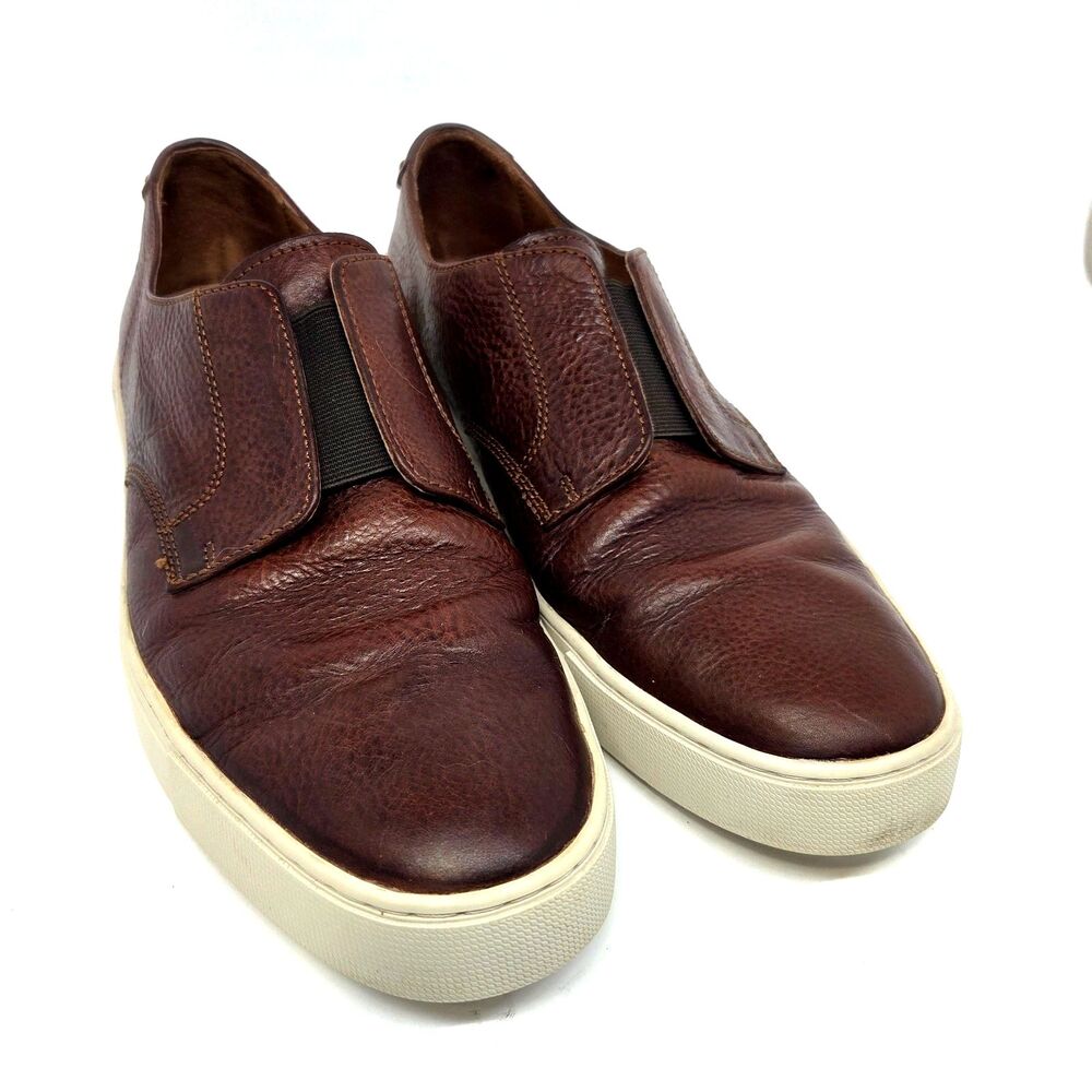 Frye Mens Brown Leather Slip In Unique Center Streach Loafers Size US 11 M